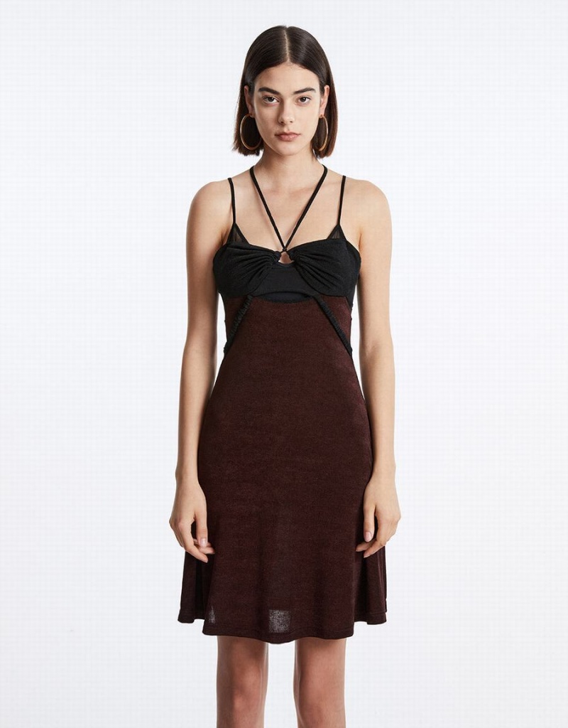 Peignoir Urban Revivo Spliced Sheer Mesh Cami Femme Marron | ULF4512LR