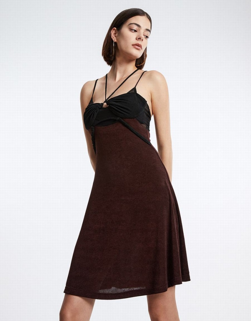Peignoir Urban Revivo Spliced Sheer Mesh Cami Femme Marron | ULF4512LR