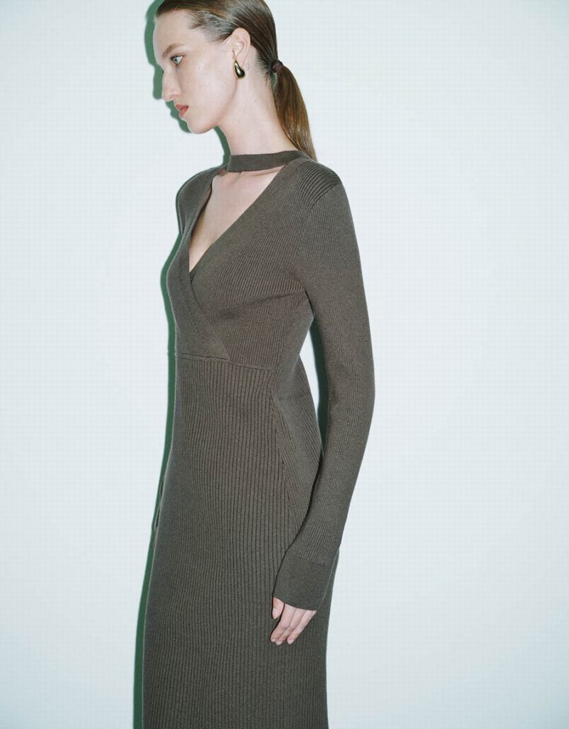 Peignoir Urban Revivo Split Hem Mince Tricoté Droit Femme Vert | DDF4651WR