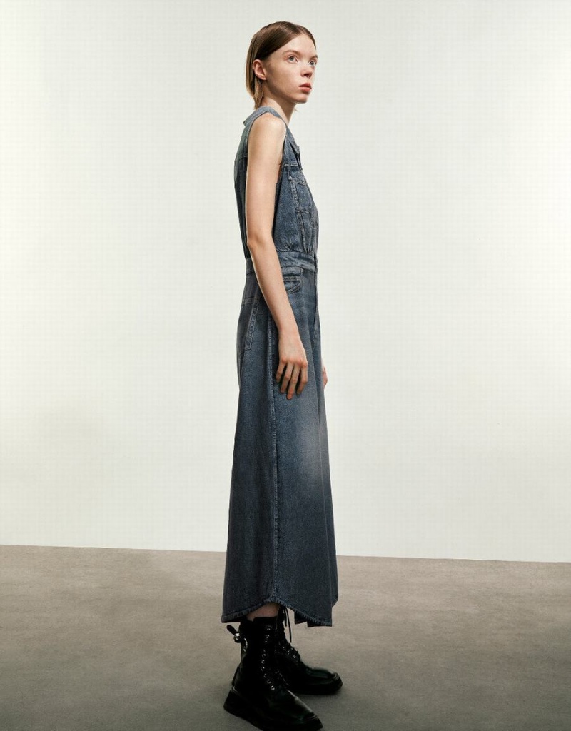 Peignoir Urban Revivo Split Hem Sans Manches Denim Femme Bleu | ONW7277WJ
