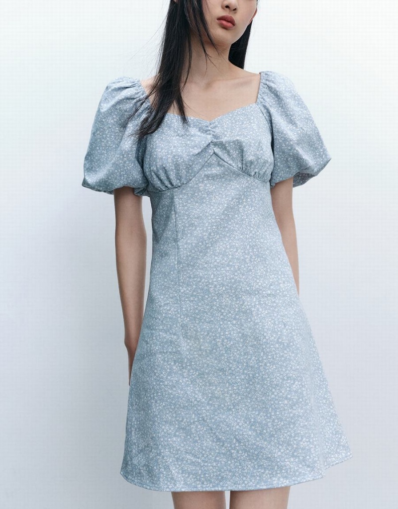 Peignoir Urban Revivo Square-Cut Collar A-Line Femme Bleu | RSW9751SU