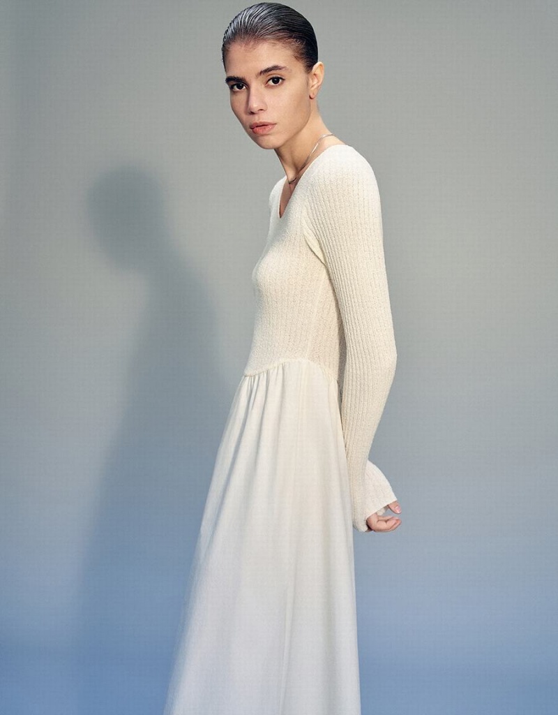 Peignoir Urban Revivo Standard Sleeve Crew Neck Tricoté Femme Beige | TJX5798CI