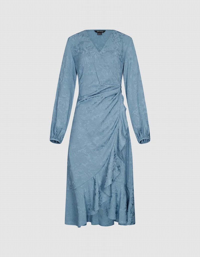 Peignoir Urban Revivo Surplice Front Midi A-Line Femme Bleu | OQG2055HF