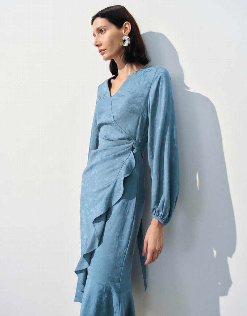 Peignoir Urban Revivo Surplice Front Midi A-Line Femme Bleu | OQG2055HF