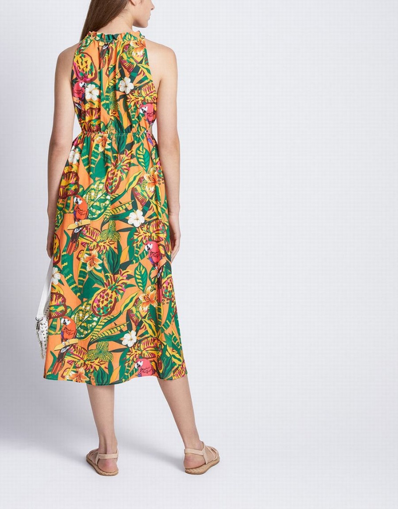 Peignoir Urban Revivo Tropical Print Cut Out Sans Manches Midi Sun Femme Jaune | QXO3980ZD