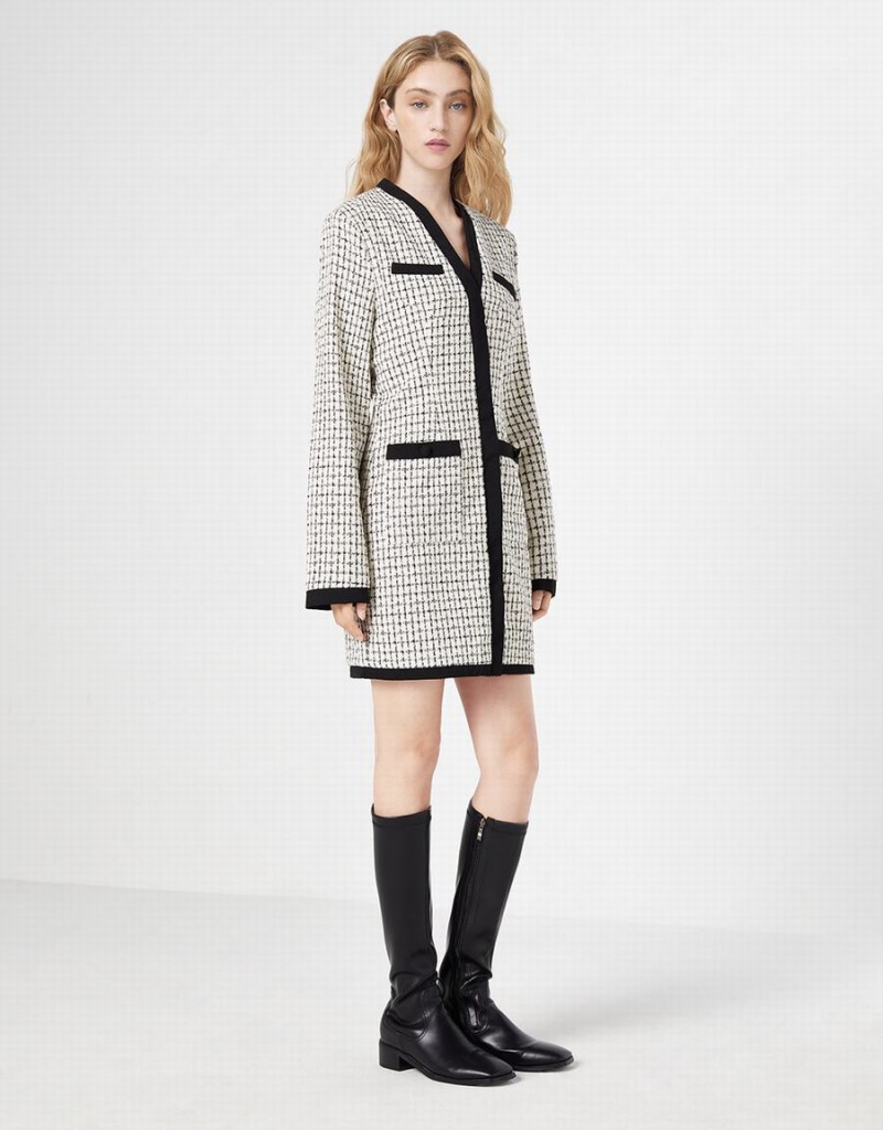 Peignoir Urban Revivo Tweed Plaid Contrast Trim Femme Blanche | ZLE826LY