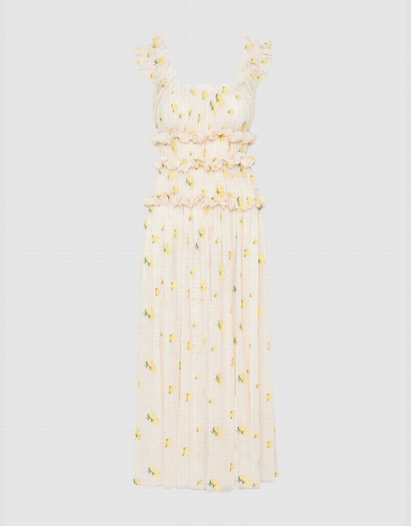 Peignoir Urban Revivo UR × Caroline Hu Floral Sans Manches U Neck A-Line Femme Beige | JUU5624ZK