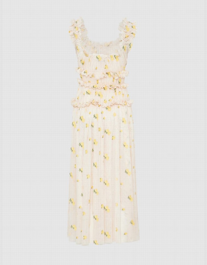 Peignoir Urban Revivo UR × Caroline Hu Floral Sans Manches U Neck A-Line Femme Beige | JUU5624ZK