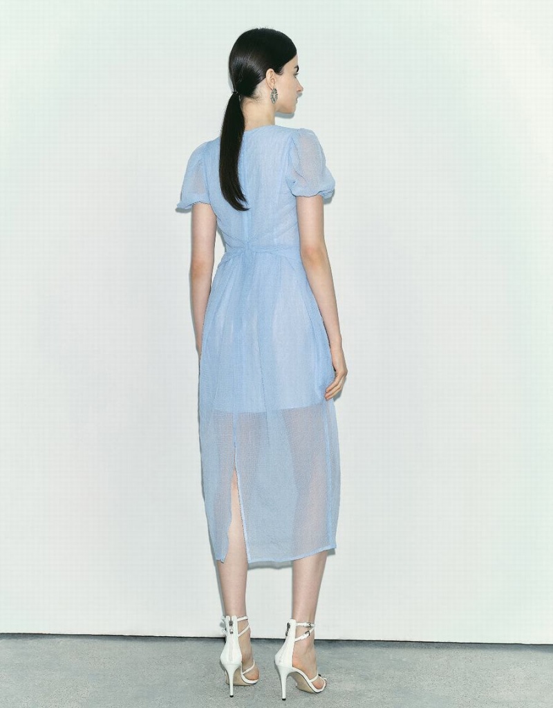 Peignoir Urban Revivo V-Neck Skater Femme Bleu | KCO109XD