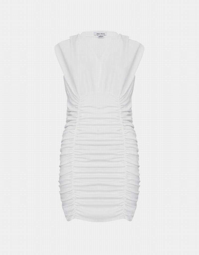 Peignoir Urban Revivo V Neck Ruched Sans Manches Bodycon Femme Blanche | CZE7110QM