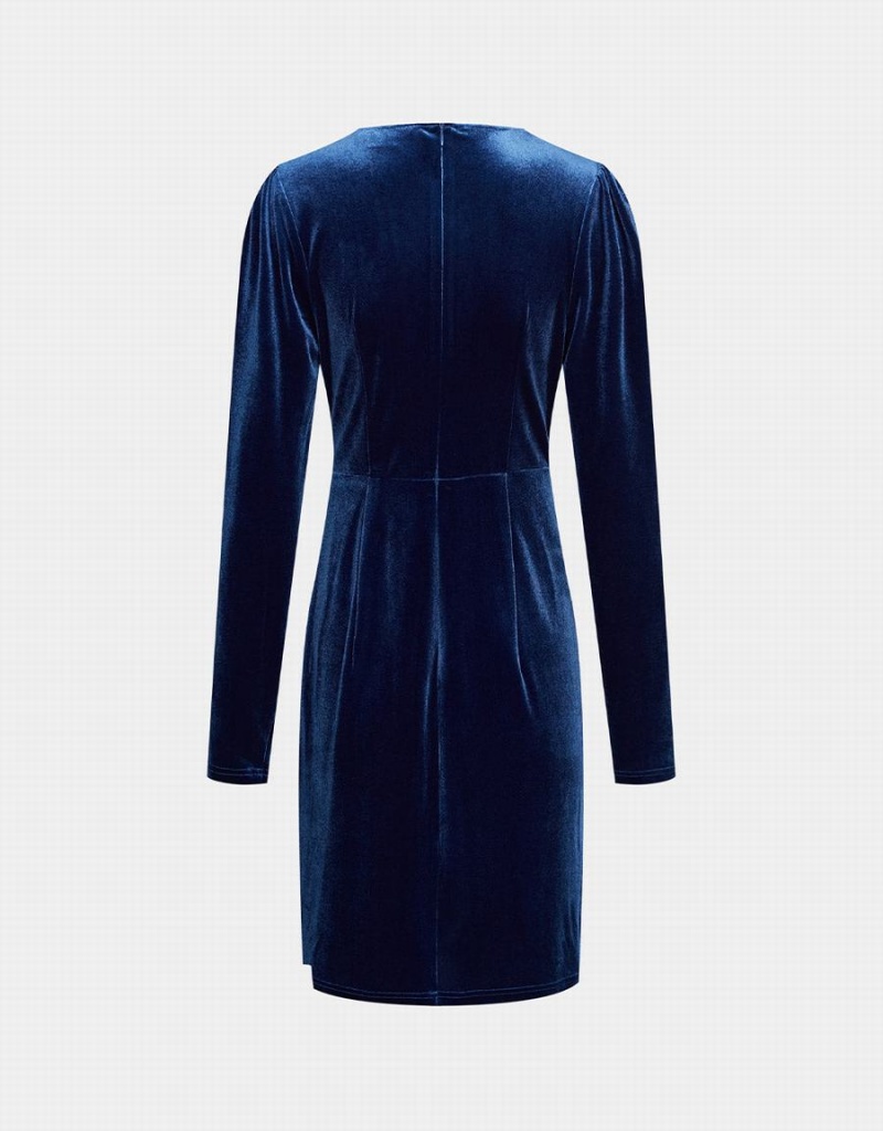Peignoir Urban Revivo Velvet Bodycon Femme Bleu | OOG826NC