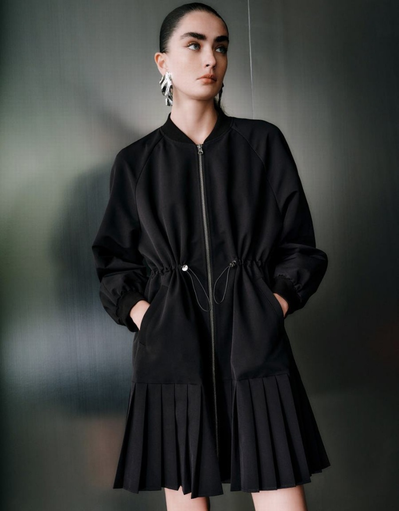 Peignoir Urban Revivo Zip Front A-Line Femme Noir | NYC9278TF