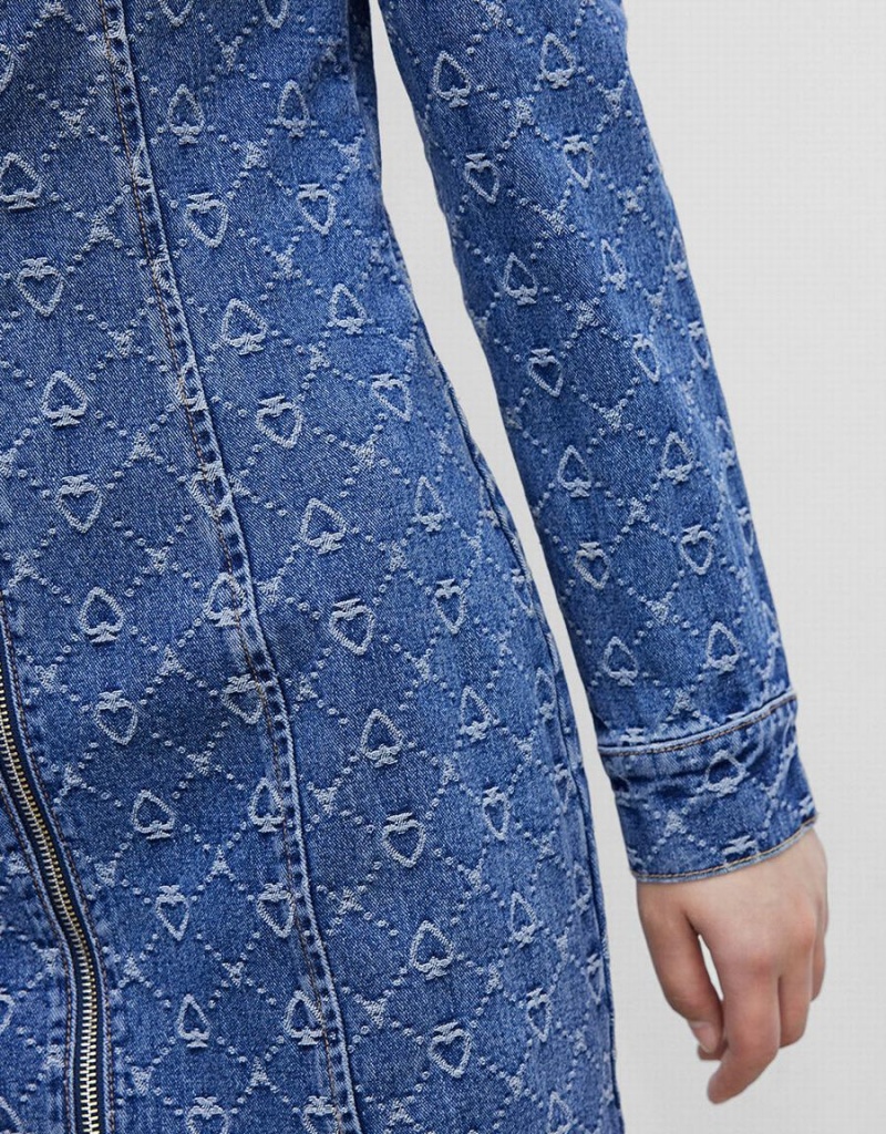 Peignoir Urban Revivo Zip Front Puff Sleeve Denim Femme Bleu | IHE7335AW