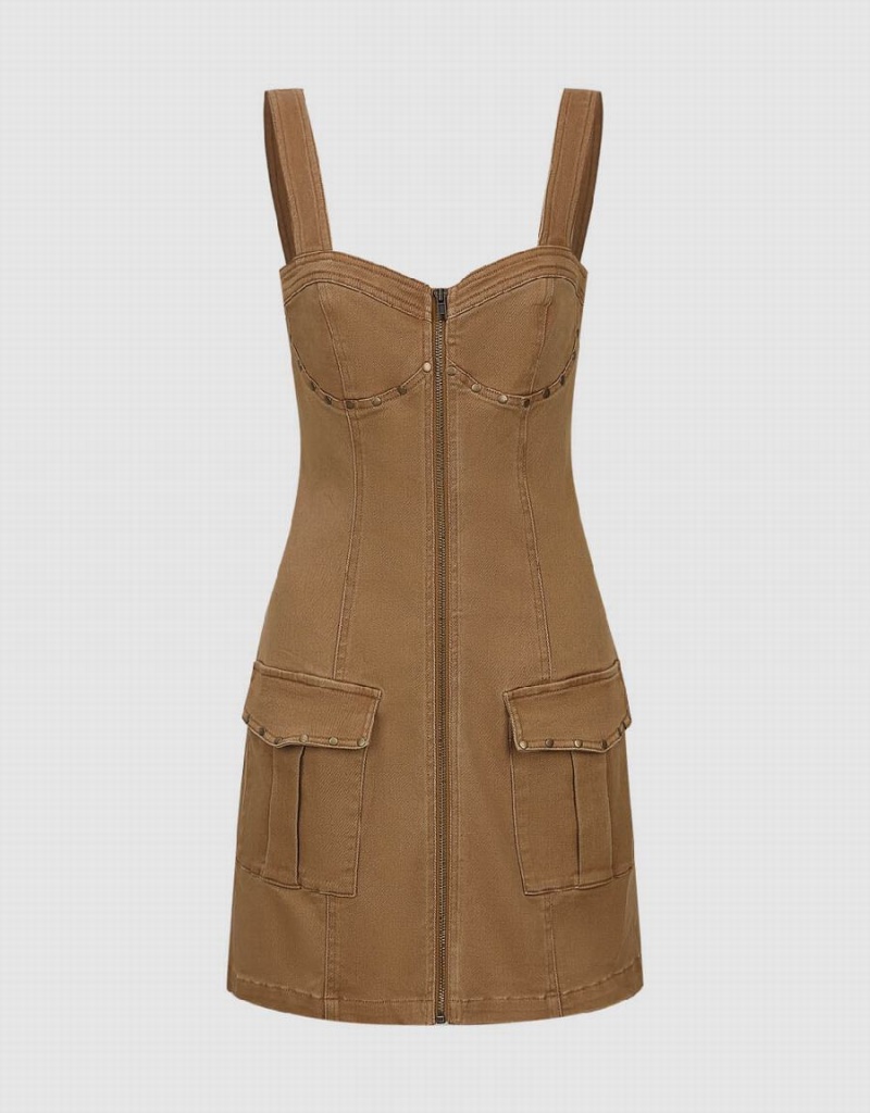Peignoir Urban Revivo Zippé Front Sans Manches V-Neck Skater Femme Marron | MBD3657FA