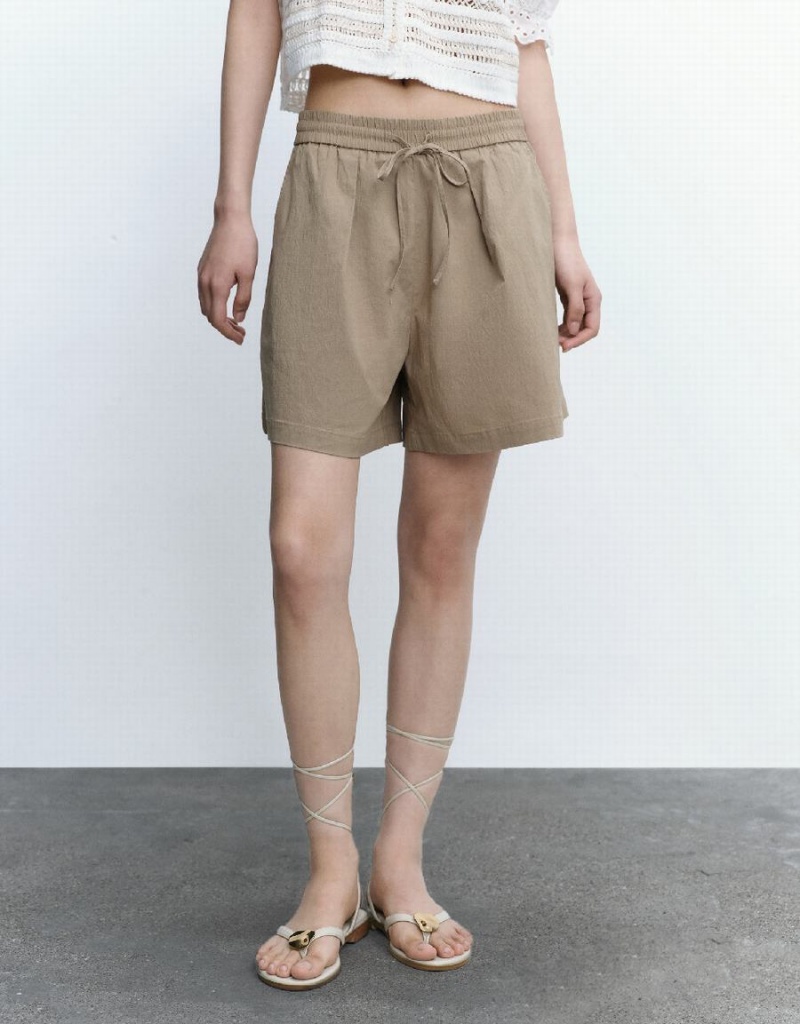 Short Urban Revivo Drawstring Taille Oversized Femme Kaki | DHK2548ZX