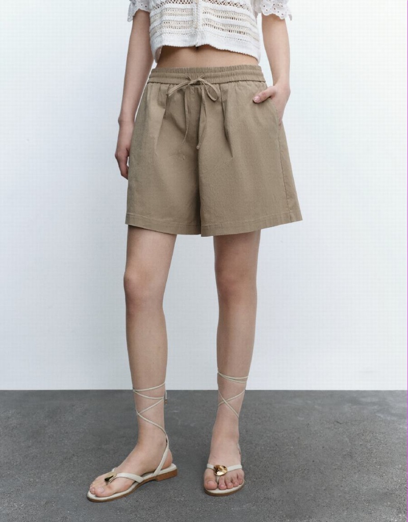 Short Urban Revivo Drawstring Taille Oversized Femme Kaki | DHK2548ZX