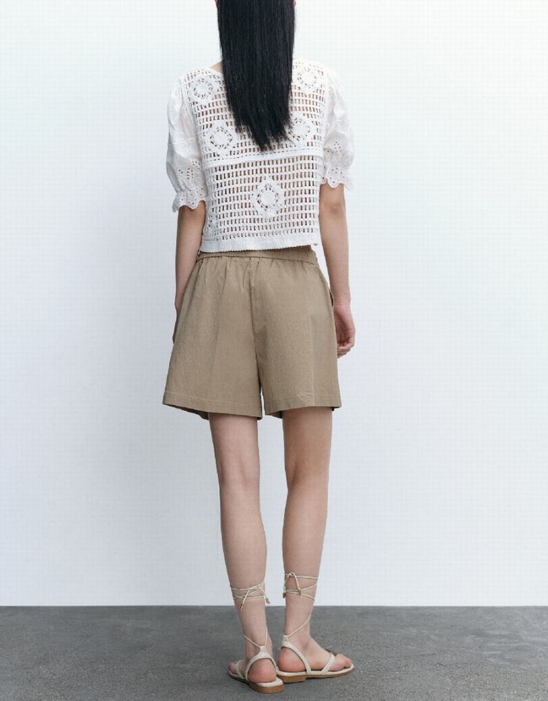 Short Urban Revivo Drawstring Taille Oversized Femme Kaki | DHK2548ZX