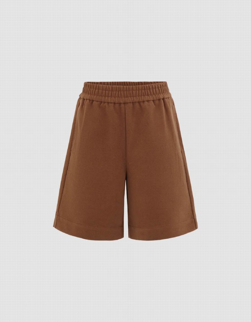 Short Urban Revivo Elastic Taille Tricoté Femme Marron | GWL3773GZ