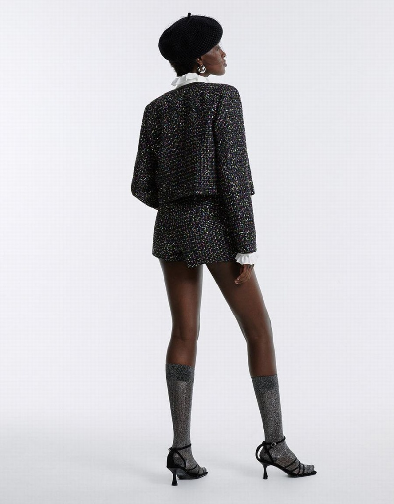 Short Urban Revivo Tweed Femme Noir Multicolore | RFS5470IL