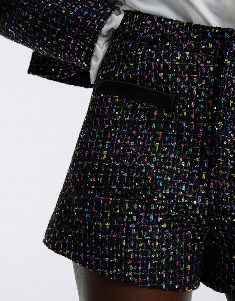 Short Urban Revivo Tweed Femme Noir Multicolore | RFS5470IL