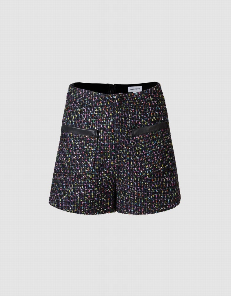Short Urban Revivo Tweed Femme Noir Multicolore | RFS5470IL