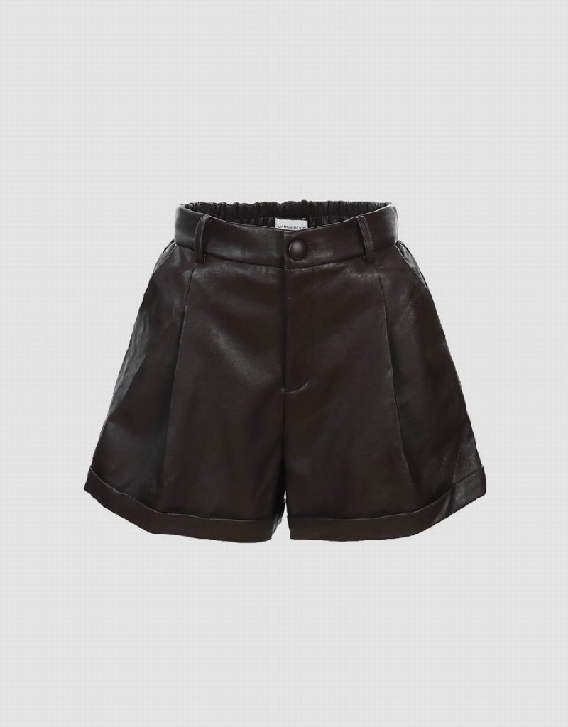 Short Urban Revivo Vegan Cuir Femme Marron Foncé | FHQ8226NP