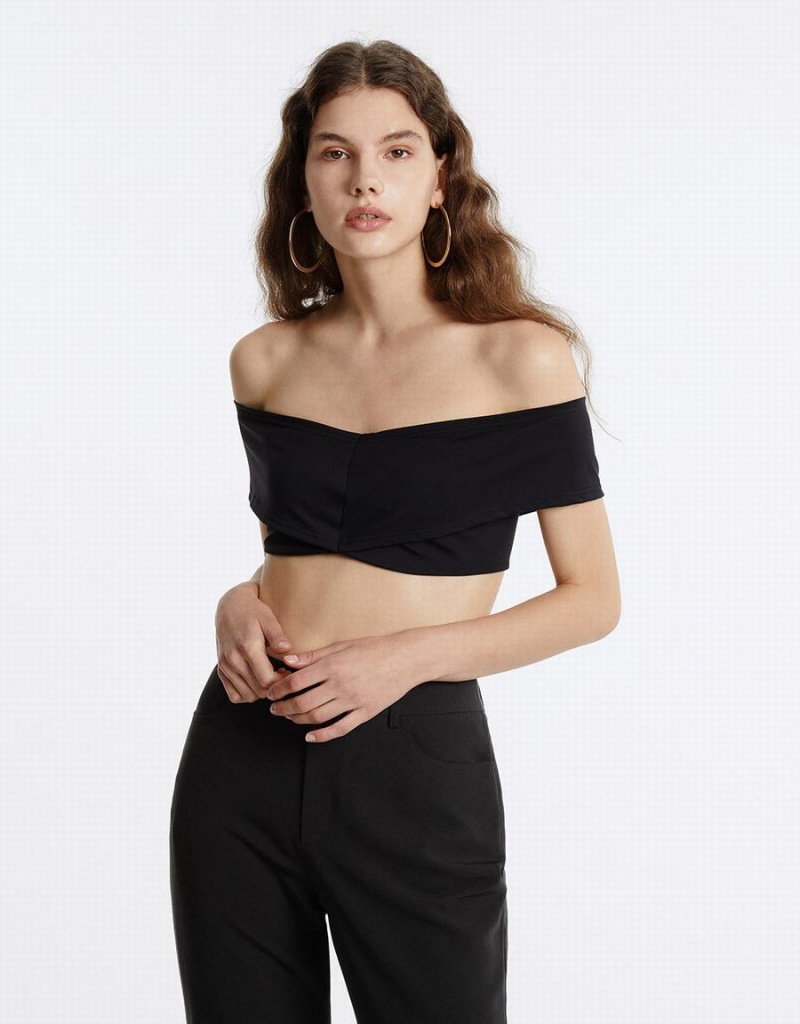 Soutien-Gorge Bandeau Urban Revivo Off-Shoulder Cropped Top Femme Noir | PQZ6141YU