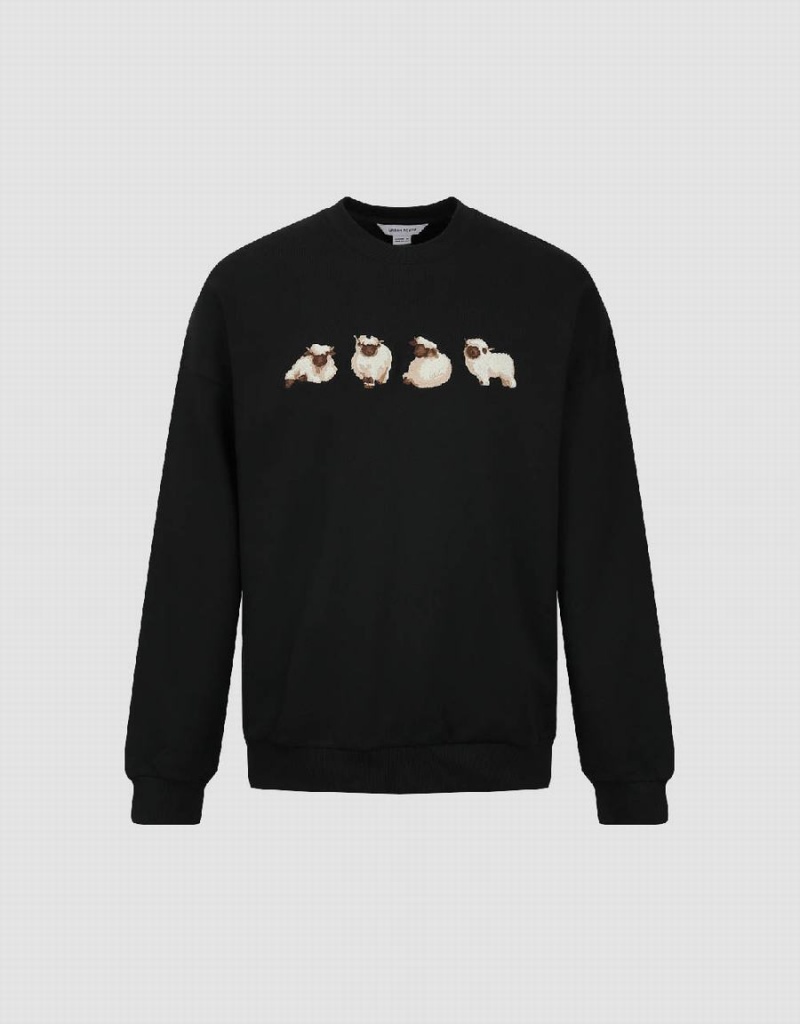 Sweats Urban Revivo Animals Printed Crew Neck Homme Noir | KLB3523FQ