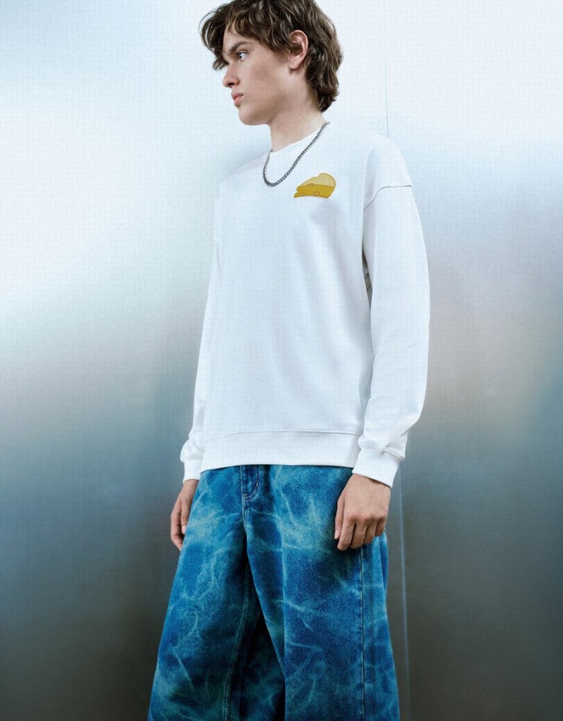 Sweats Urban Revivo Cheese Printed Homme Blanche | GTD7764YU