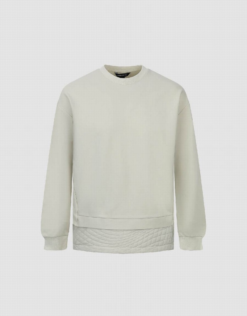 Sweats Urban Revivo Crew Neck Droit Homme Kaki Clair | QXD64100TO