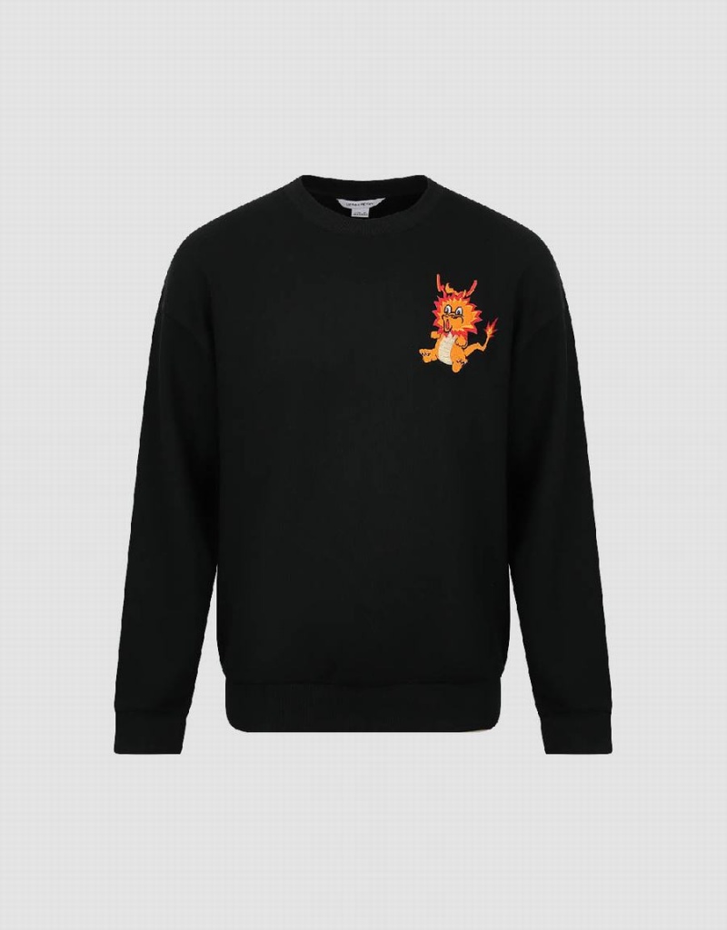 Sweats Urban Revivo Dragon Embossed Crew Neck Homme Noir | VZX6720VD
