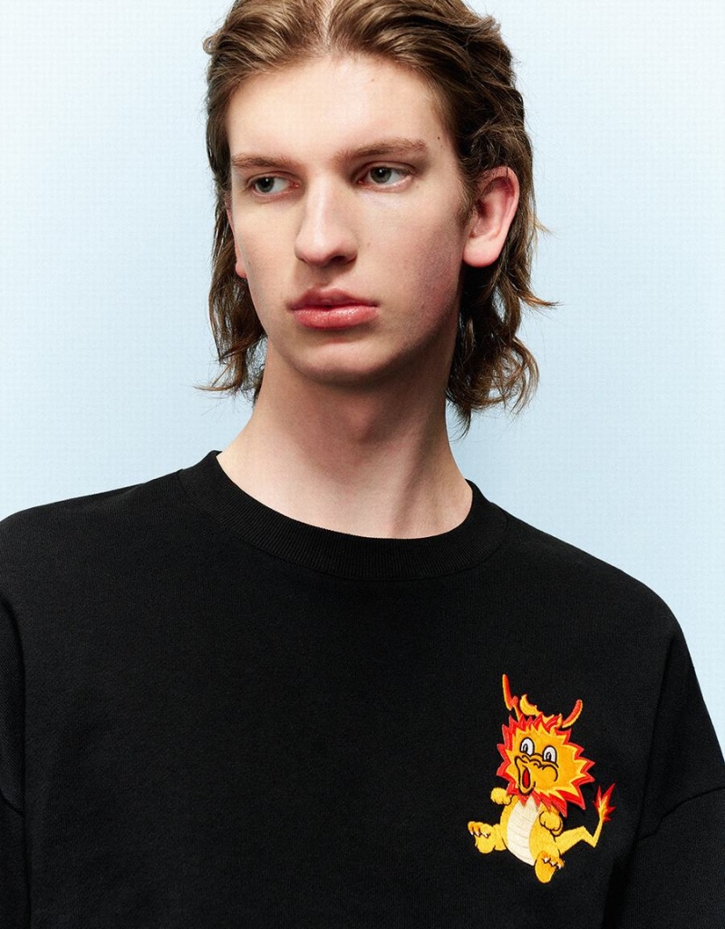 Sweats Urban Revivo Dragon Embossed Crew Neck Homme Noir | VZX6720VD