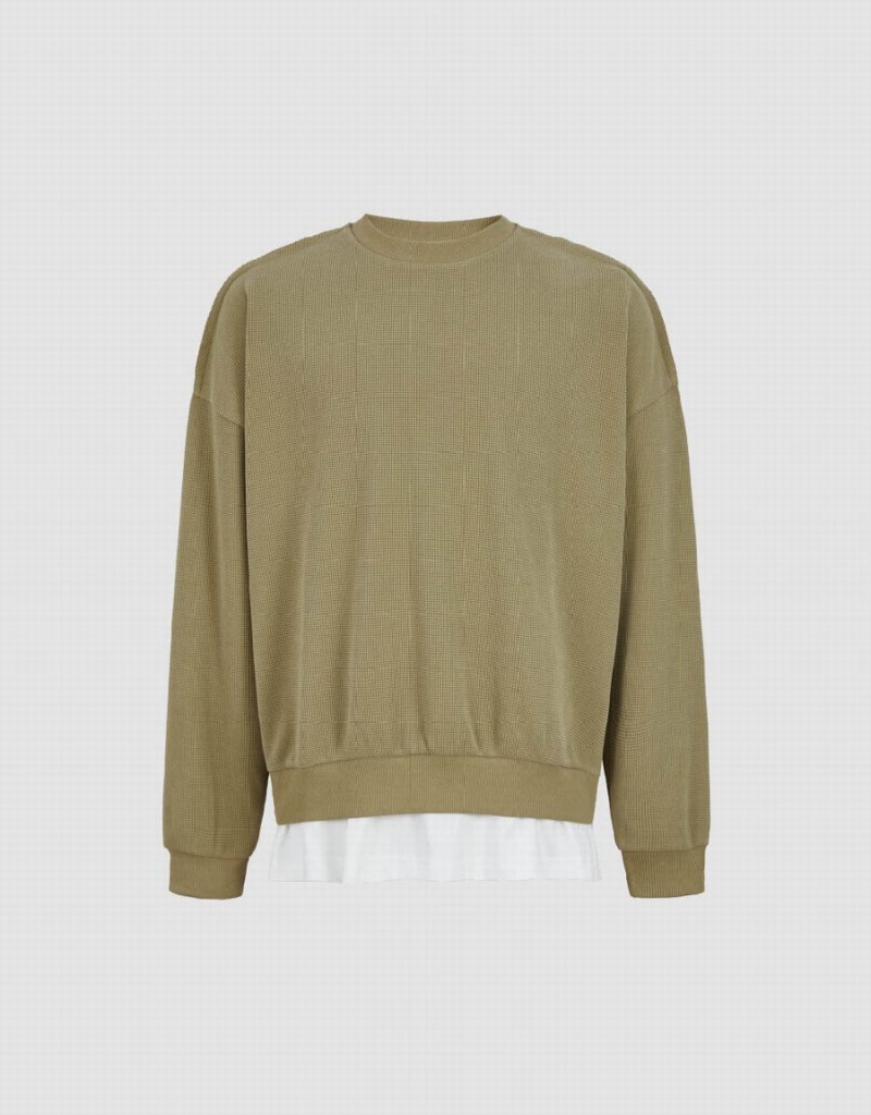 Sweats Urban Revivo Drop Shoulder Sleeve Crew Neck Homme Kaki | GKT1946FJ