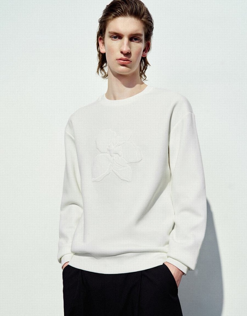 Sweats Urban Revivo Flower Embosseed Homme Blanche | OXD6577EW