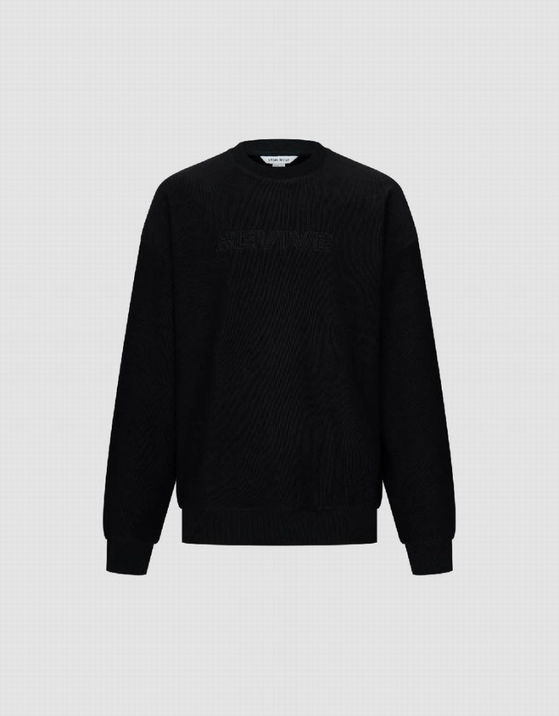 Sweats Urban Revivo Letter Embossed Crew Neck Homme Noir | ZGM1742AM