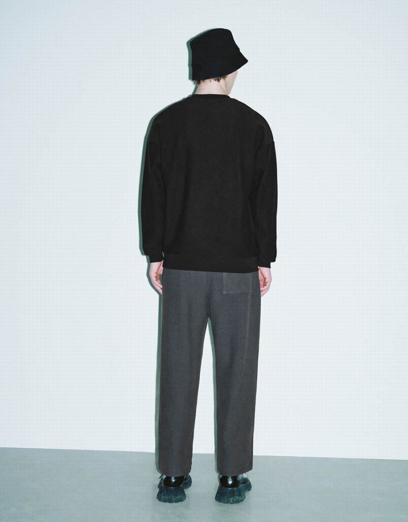 Sweats Urban Revivo Letter Embossed Crew Neck Homme Noir | ZGM1742AM