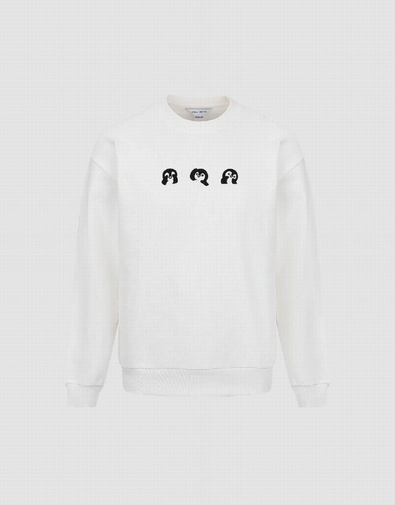 Sweats Urban Revivo Penguins Printed Crew Neck Homme Blanche | ONS7755HG