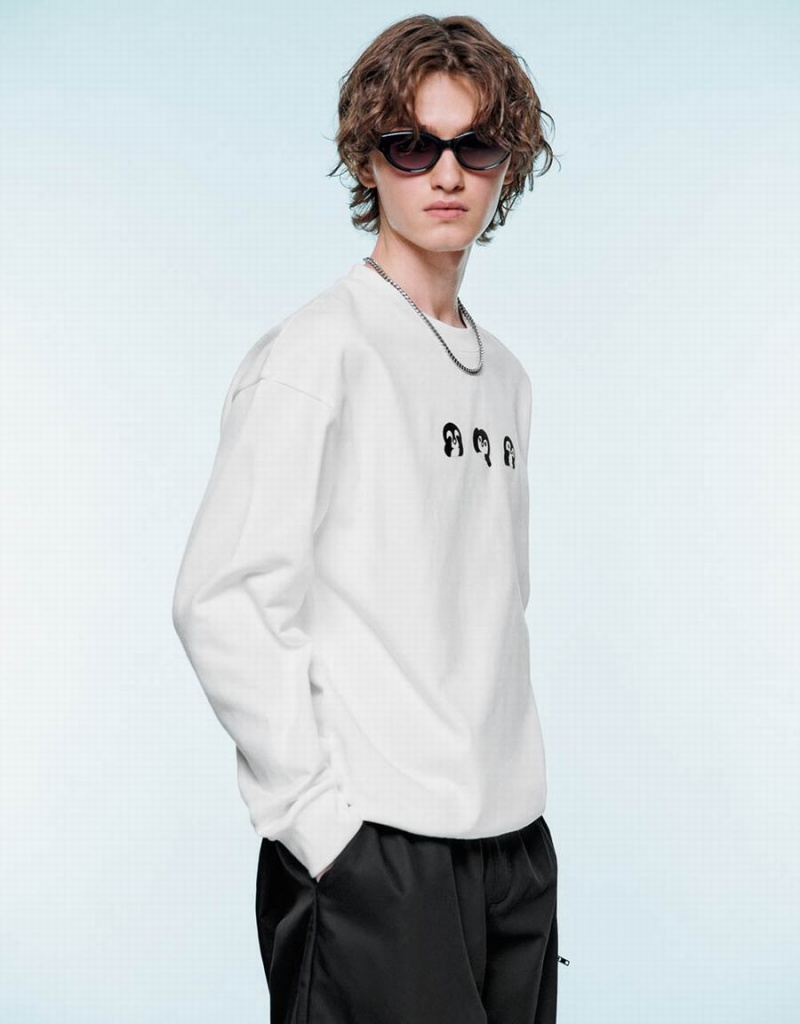 Sweats Urban Revivo Penguins Printed Crew Neck Homme Blanche | ONS7755HG