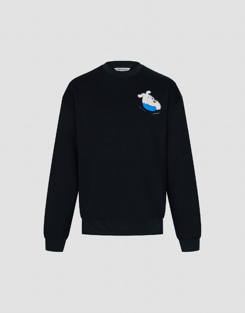 Sweats Urban Revivo Printed Crew Neck Homme Noir | SGA6219CP