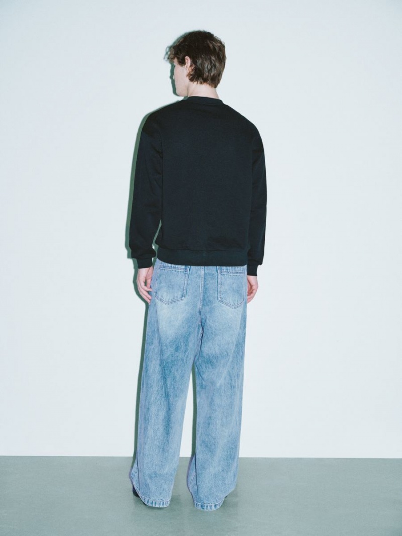 Sweats Urban Revivo Printed Crew Neck Homme Noir | SGA6219CP