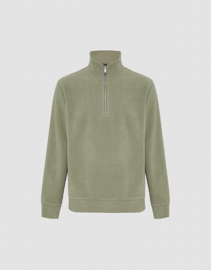 Sweats Urban Revivo Zip Half Placket Tricoté Homme Vert | HWH9980KE