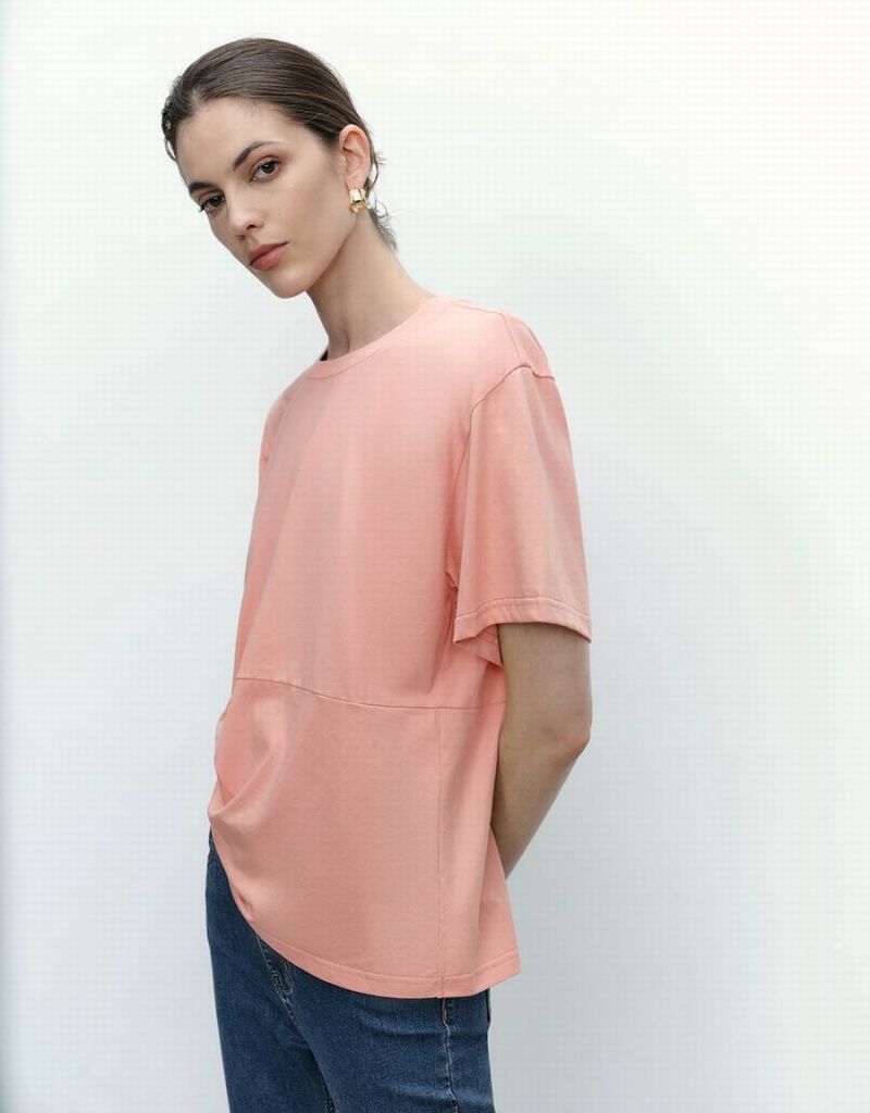 T Shirts Urban Revivo Asymmetric Crew Neck Femme Rose | XKJ5938WU
