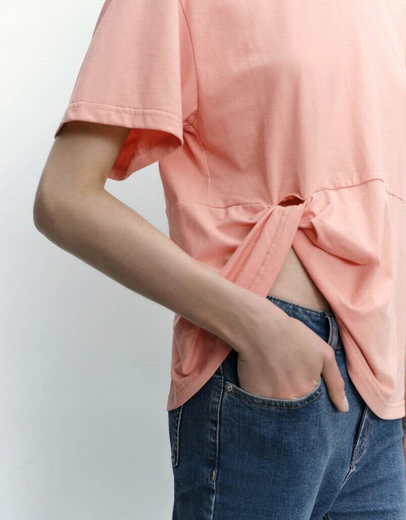 T Shirts Urban Revivo Asymmetric Crew Neck Femme Rose | XKJ5938WU