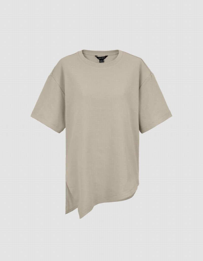 T Shirts Urban Revivo Asymmetric Hem Crew Neck Tricoté Femme Kaki | WVP2957QP