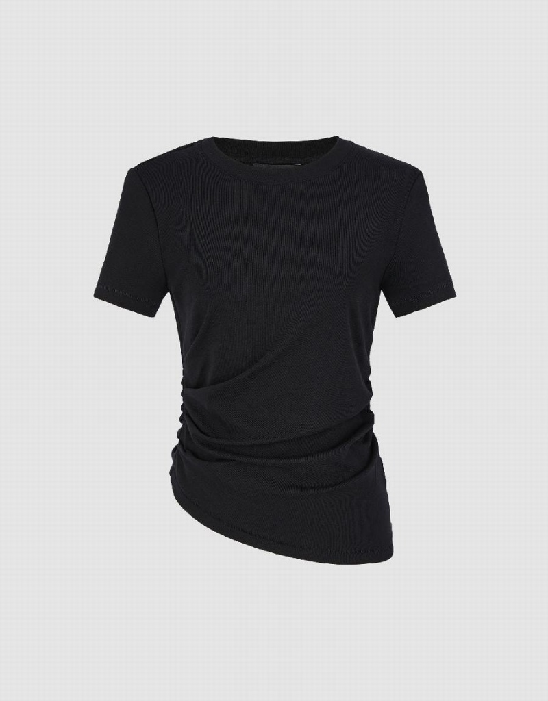 T Shirts Urban Revivo Asymmetric Ruched Femme Noir | UEG9798NO
