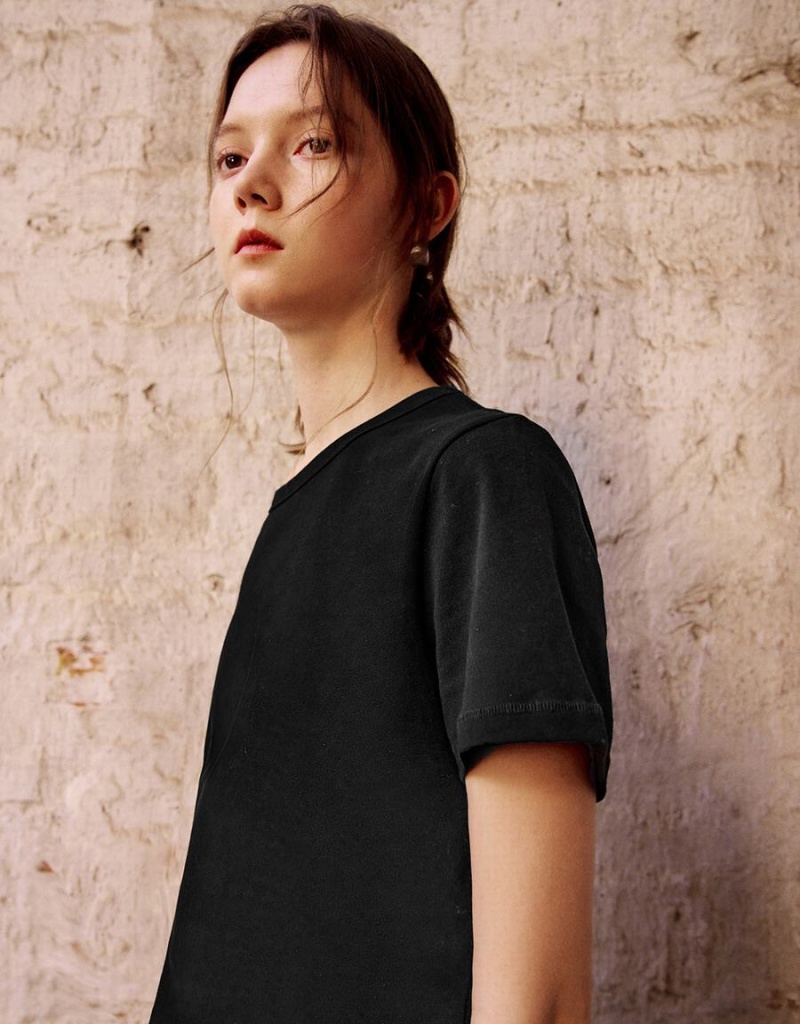 T Shirts Urban Revivo Basic Crew Neck Femme Noir | VHV3274IW