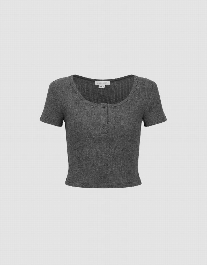 T Shirts Urban Revivo Basic Crew Neck Femme Grise | JNC6266BV