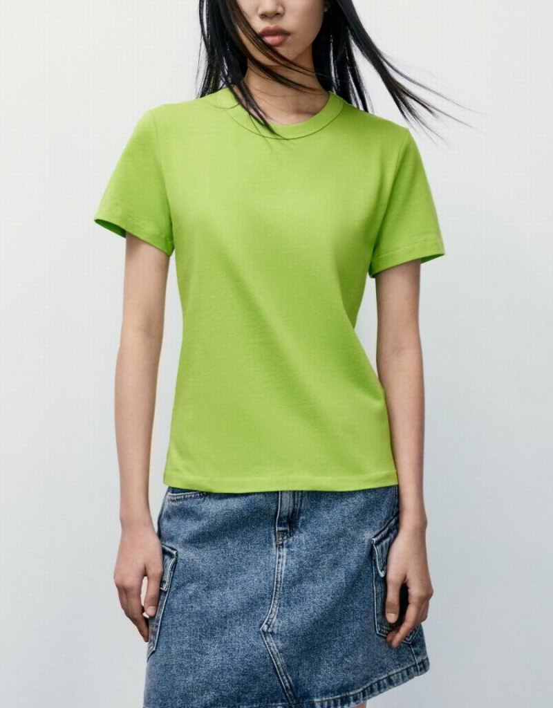 T Shirts Urban Revivo Basic Crew Neck Femme Vert Clair | SHX7945VG
