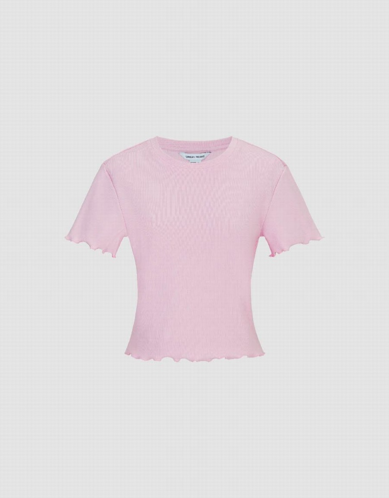 T Shirts Urban Revivo Basic Crew Neck Mince Femme Rose | LPB791OV