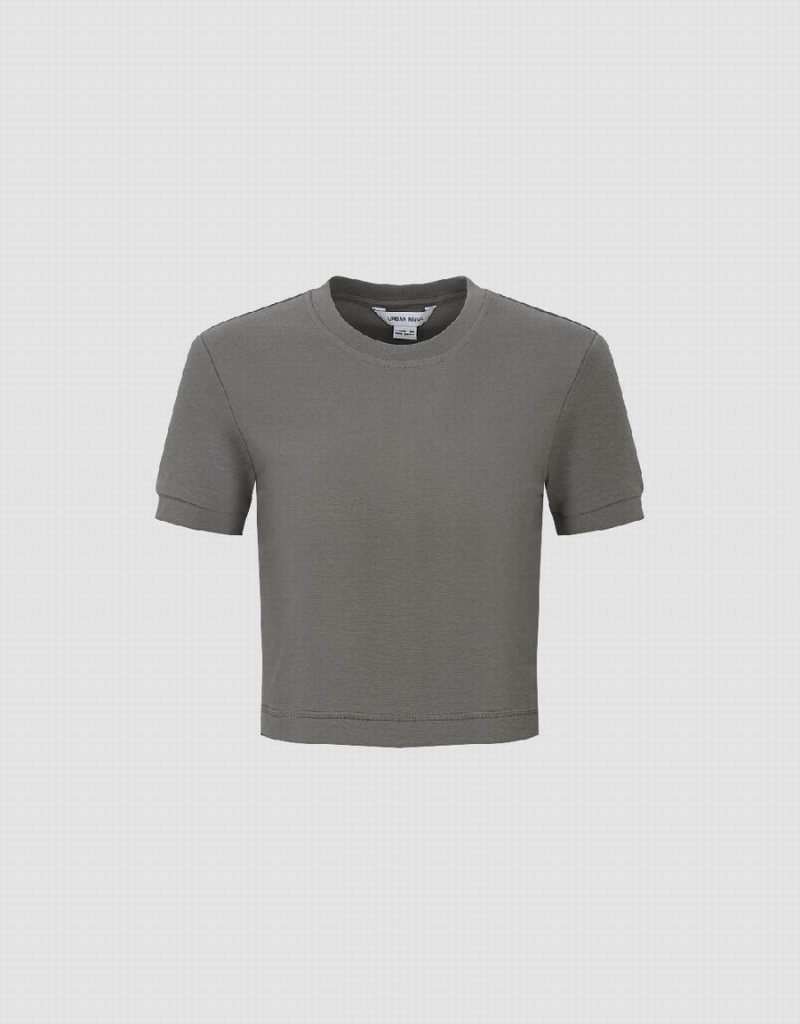 T Shirts Urban Revivo Basic Crew Neck Mince Femme Grise Foncé | UXD6989FP